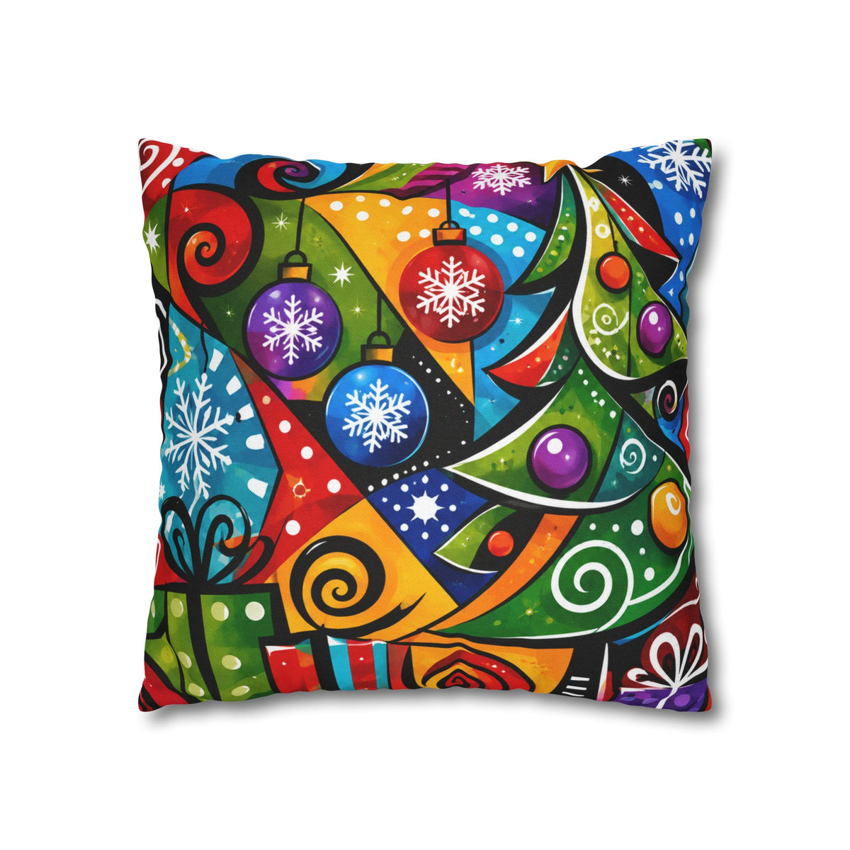 Colorful Abstract Christmas Tree Pillowcase — Festive Holiday Throw Pillow Cover