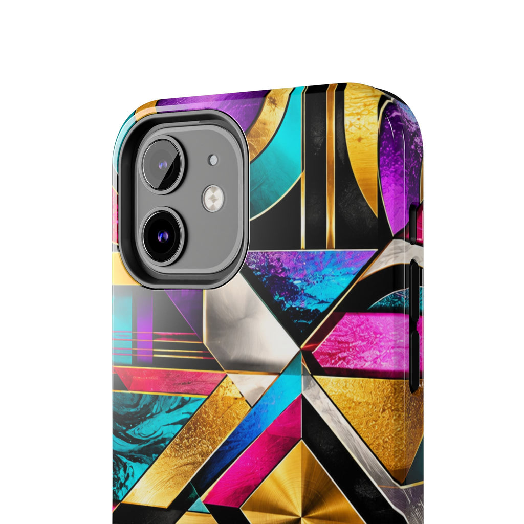 Geometric Art Deco Tough Phone Case — Vibrant Gold, Teal & Magenta Pattern