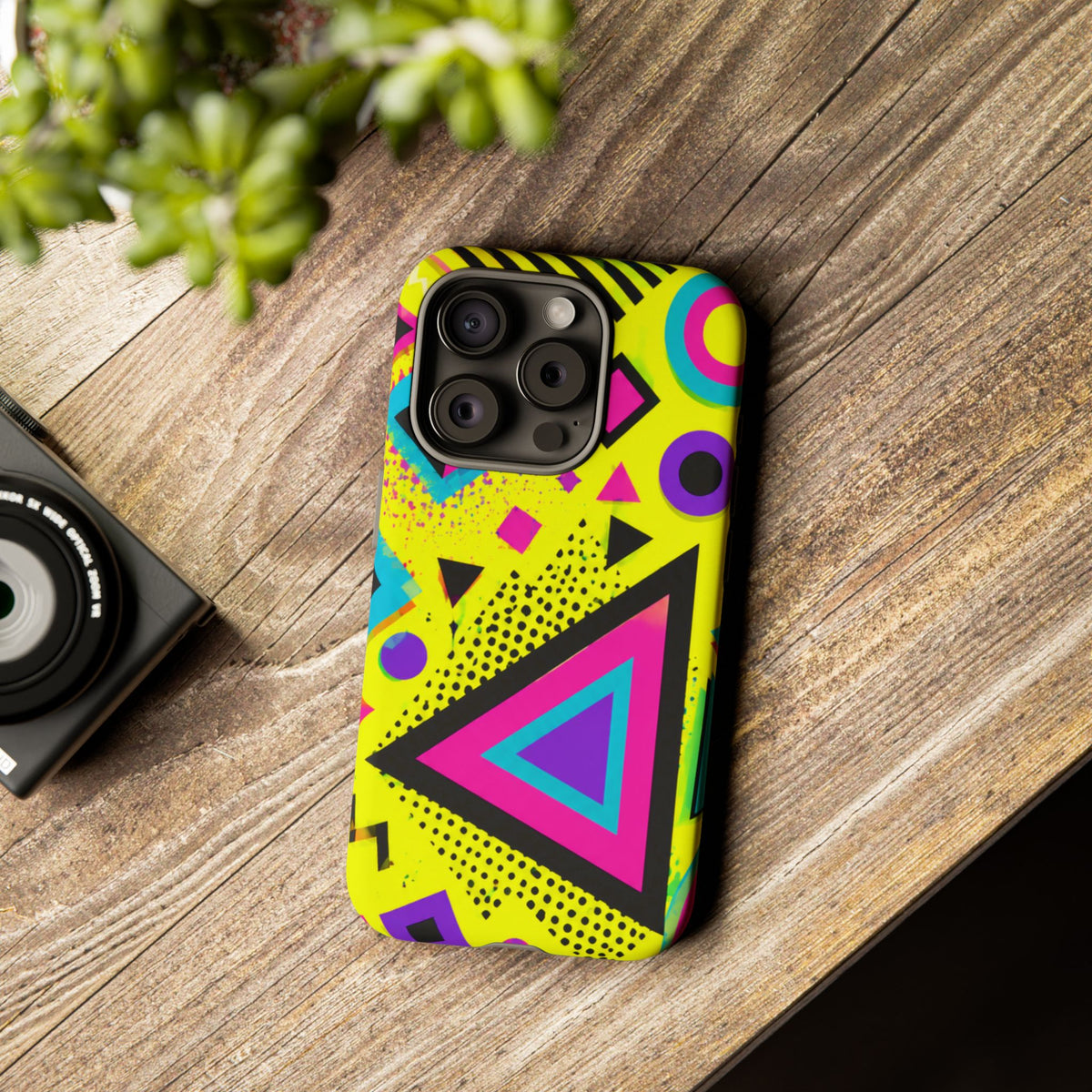 Retro 80s Geometric Phone Case — Neon Memphis Triangle Design