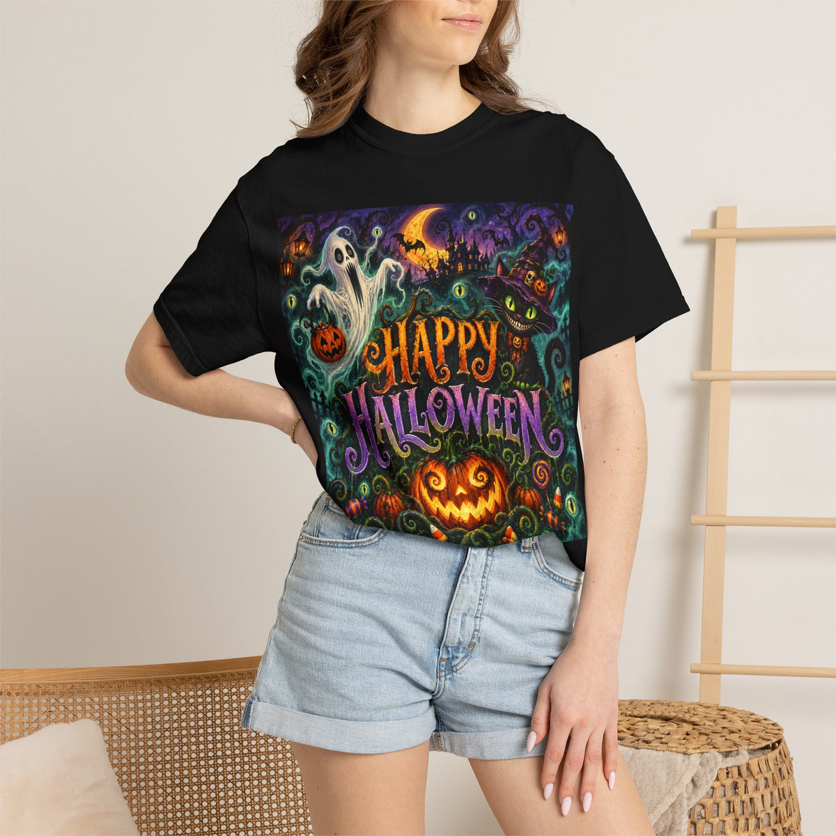 Happy Halloween T-Shirt — Spooky Pumpkin & Ghost Holiday Tee