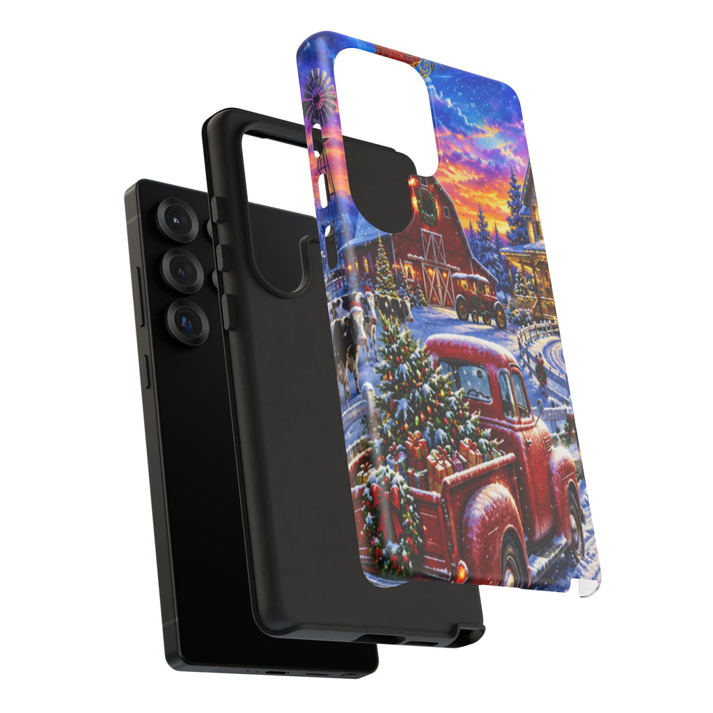 Christmas Farm Phone Case — Vintage Red Truck in Snowy Holiday Scene