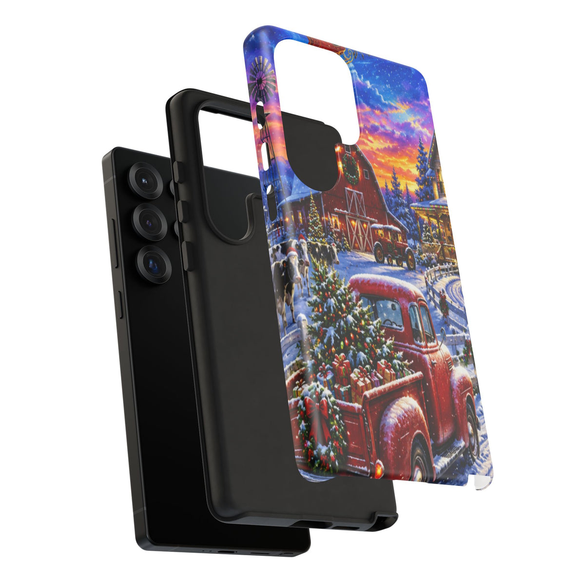 Christmas Farm Phone Case — Vintage Red Truck in Snowy Holiday Scene