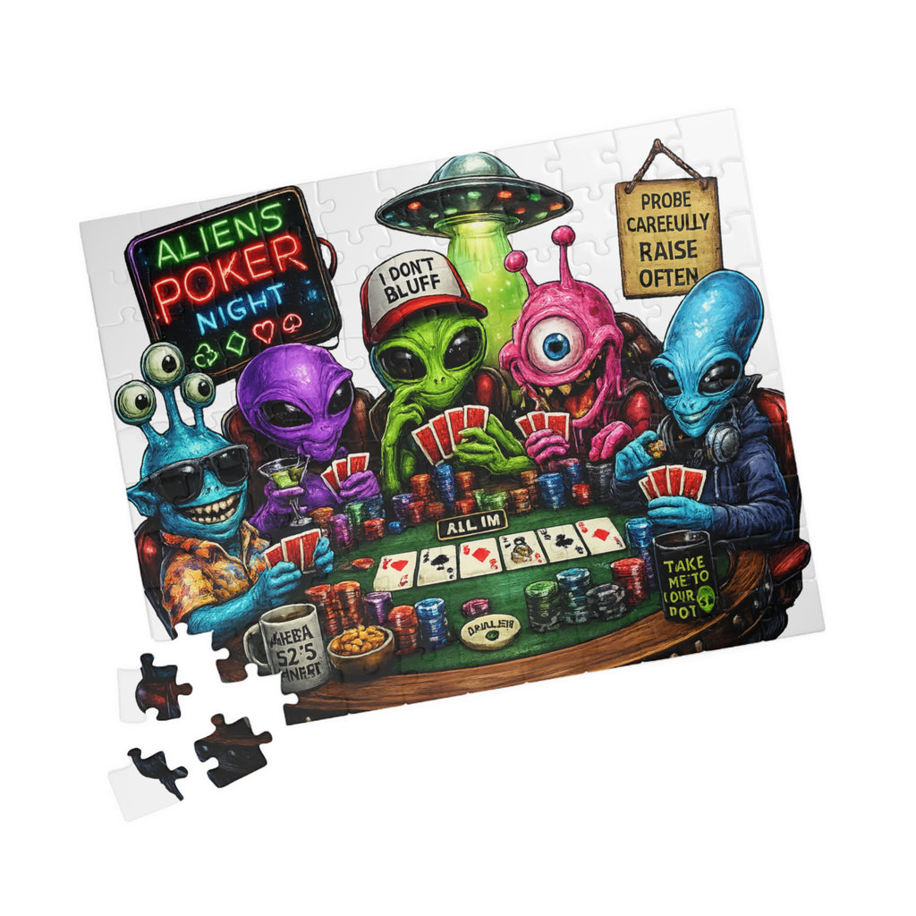 Aliens Poker Night Puzzle | Card Game Alien Illustration Jigsaw