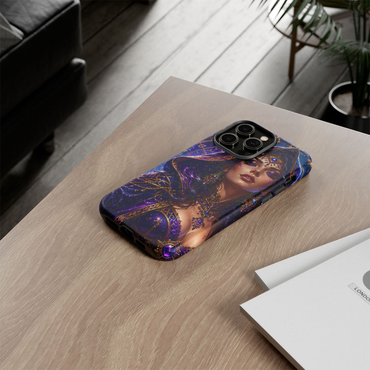 Phone Case — Mystical Sorceress Art Protective Tough Case (Astrology, Purple Hooded Witch)