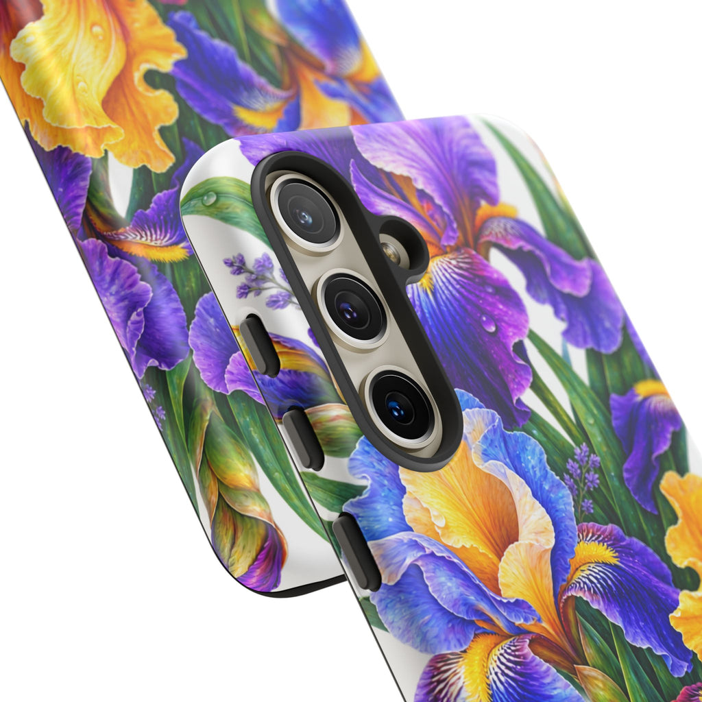 Floral Iris Tough Phone Case — Colorful Watercolor Iris Protective Cover