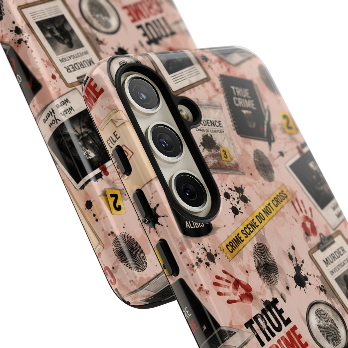 True Crime Pattern Phone Case – Detective Evidence, Crime Scene Tape & 'True Crime' Design