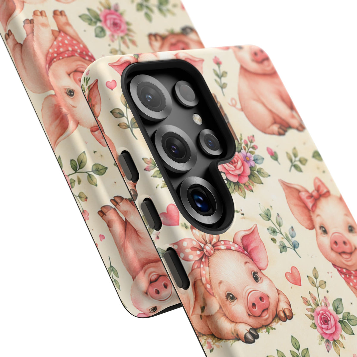 Cute Pink Piglet Phone Case — Vintage Floral Farm Animal iPhone Cover