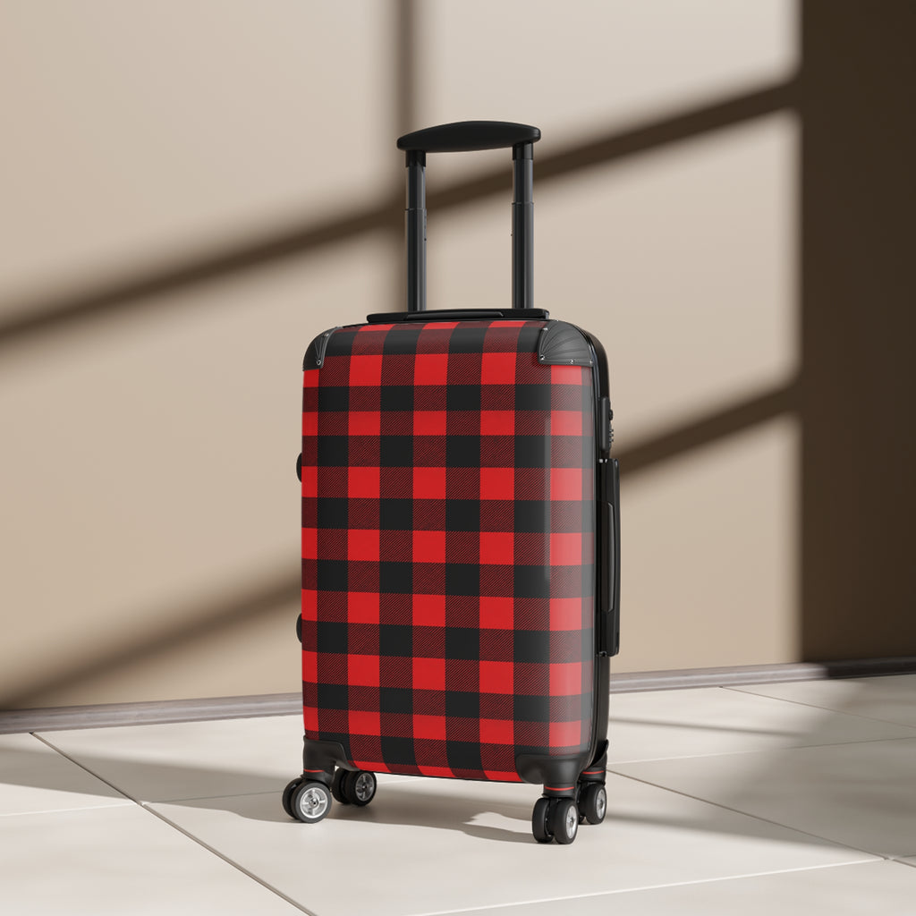 Buffalo Plaid Suitcase — Red & Black Travel Luggage Cover