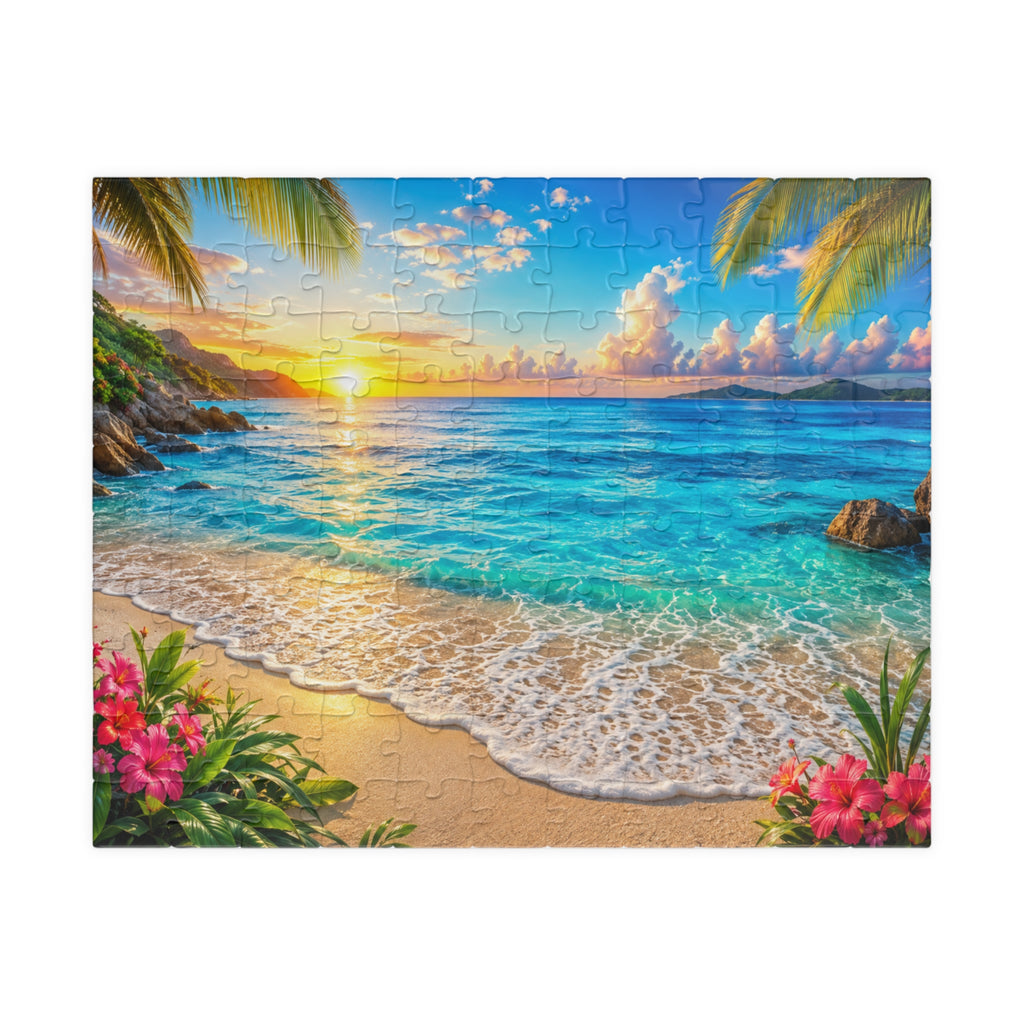 Tropical Beach Sunset Puzzle — Scenic Ocean Jigsaw (110/252/520/1014 pcs)