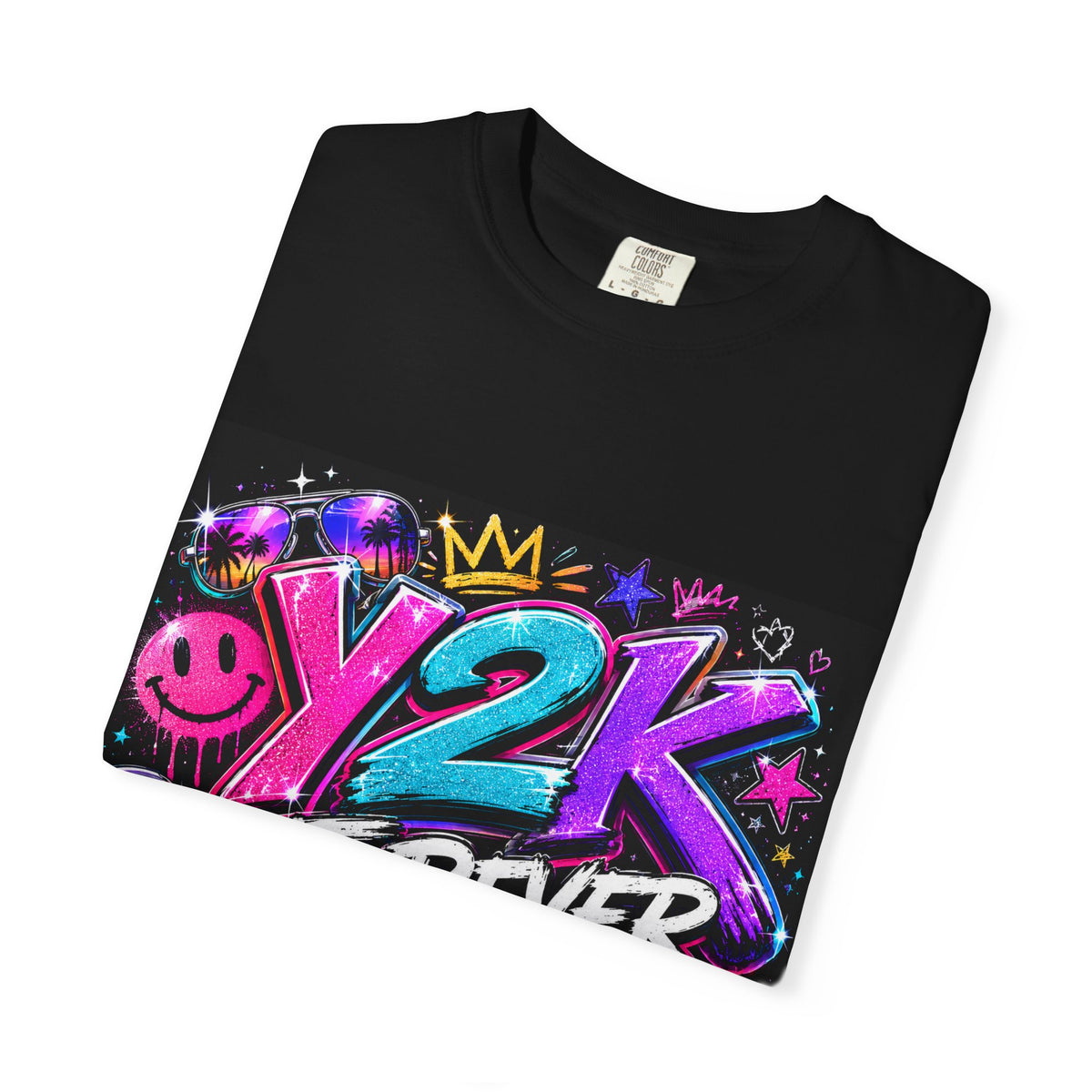 Y2K Forever graphic T-shirt | Retro 2000s phone, CD, neon design