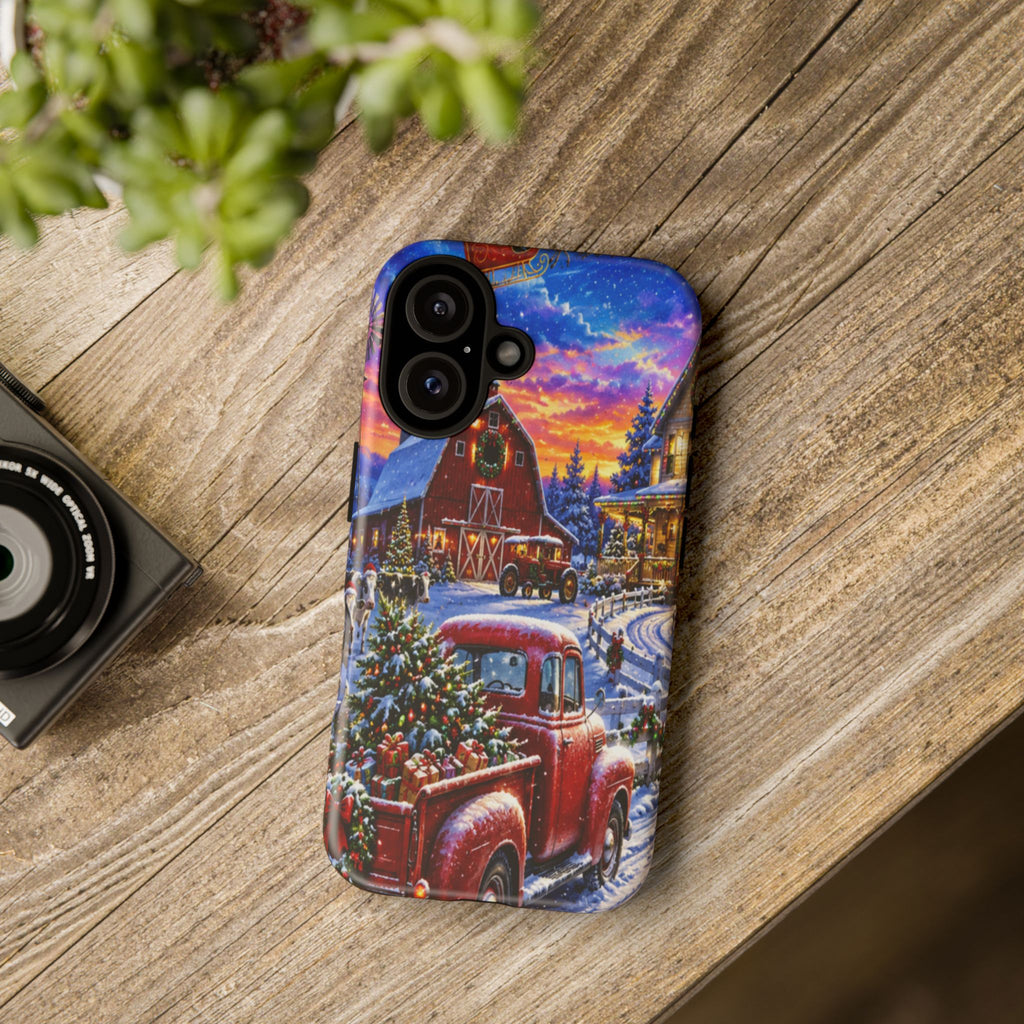 Christmas Farm Phone Case — Vintage Red Truck in Snowy Holiday Scene