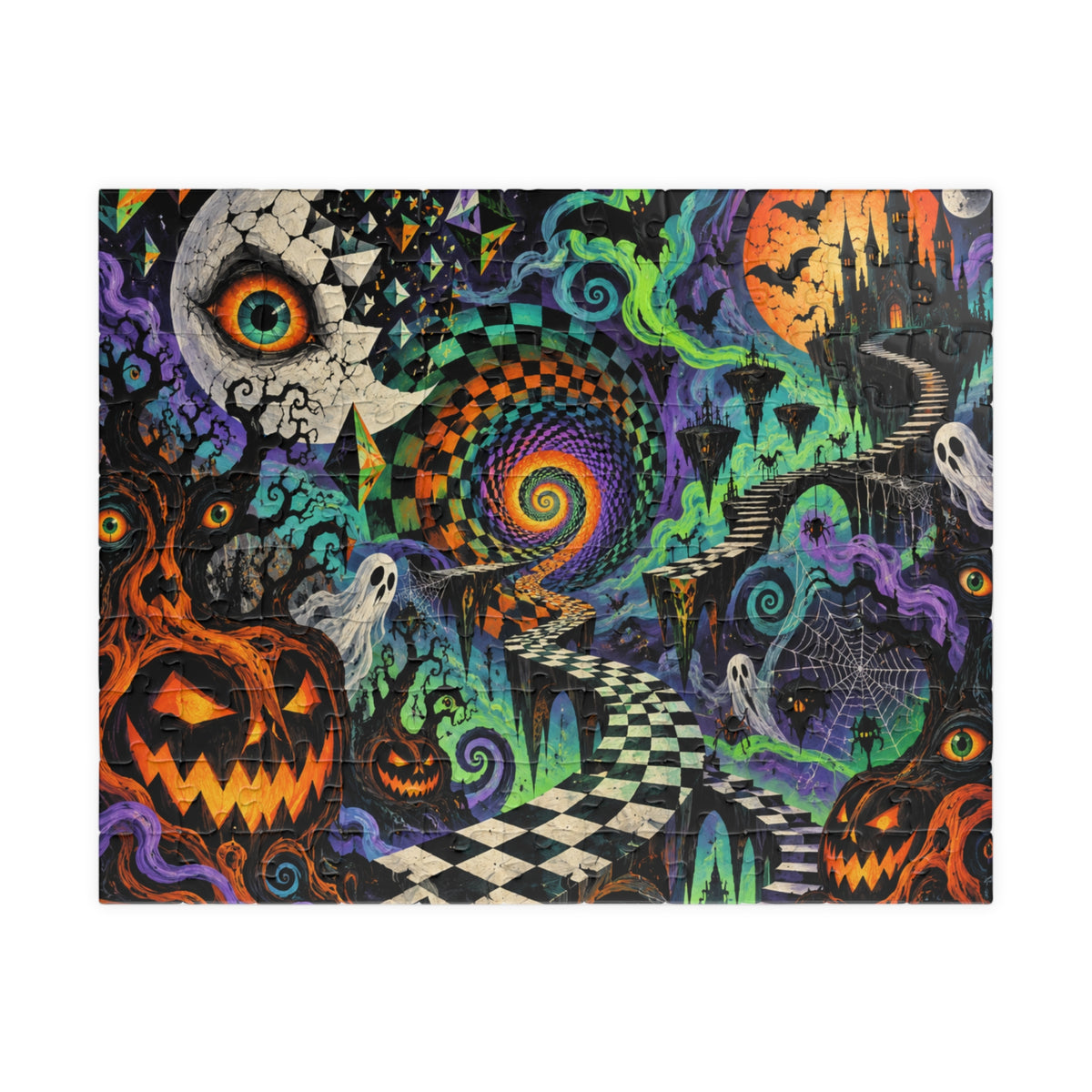 Halloween Spiral Jigsaw Puzzle — Psychedelic Pumpkin & Ghost 110/252/520/1014-Piece