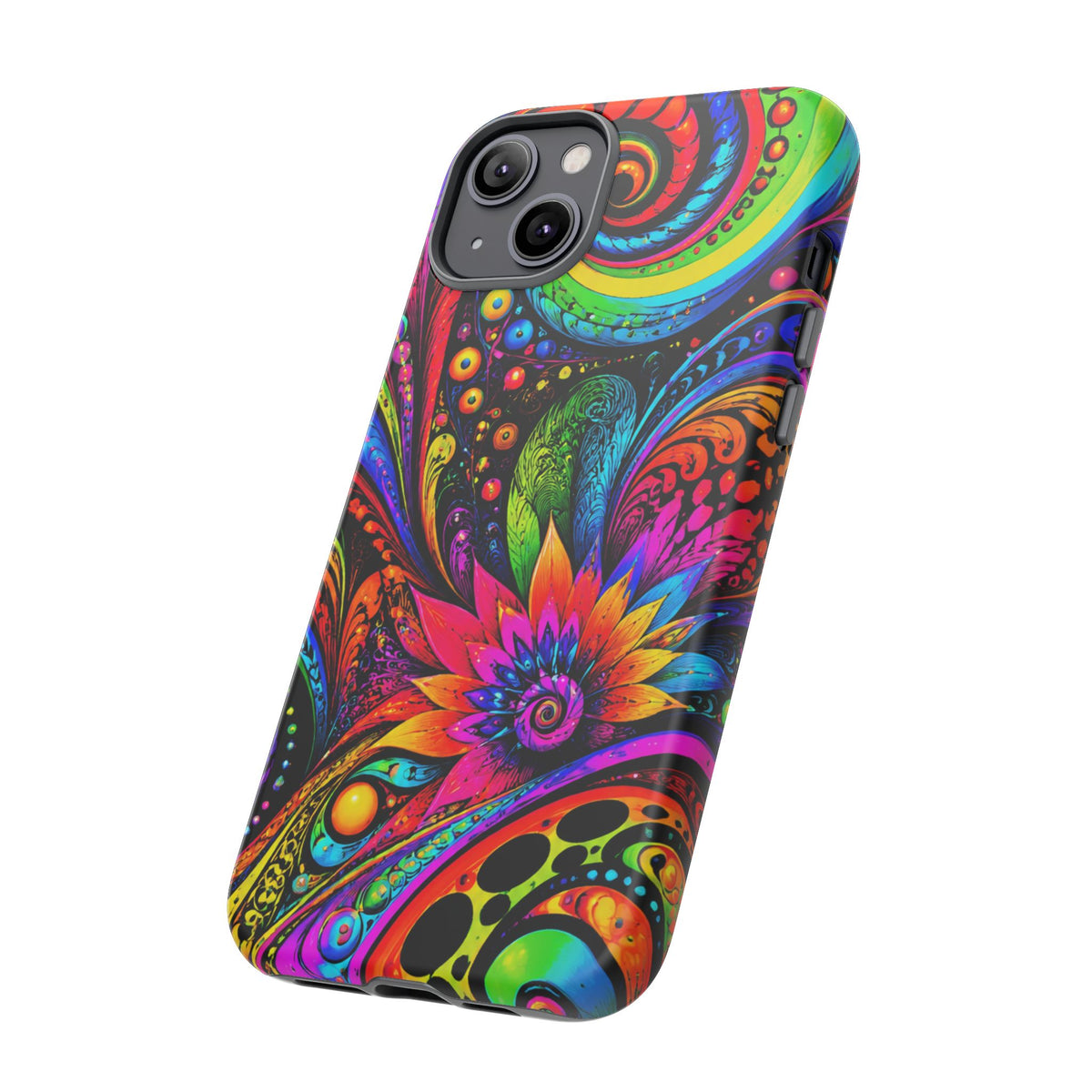 Psychedelic Floral Phone Case — Vibrant Swirl Tough Protective Cover