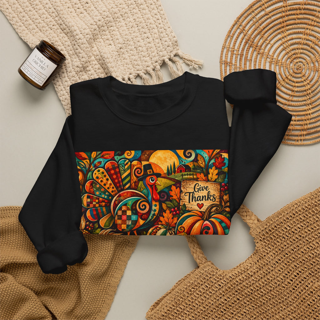 Thanksgiving Turkey Crewneck Sweatshirt – 'Give Thanks' Autumn Harvest Design