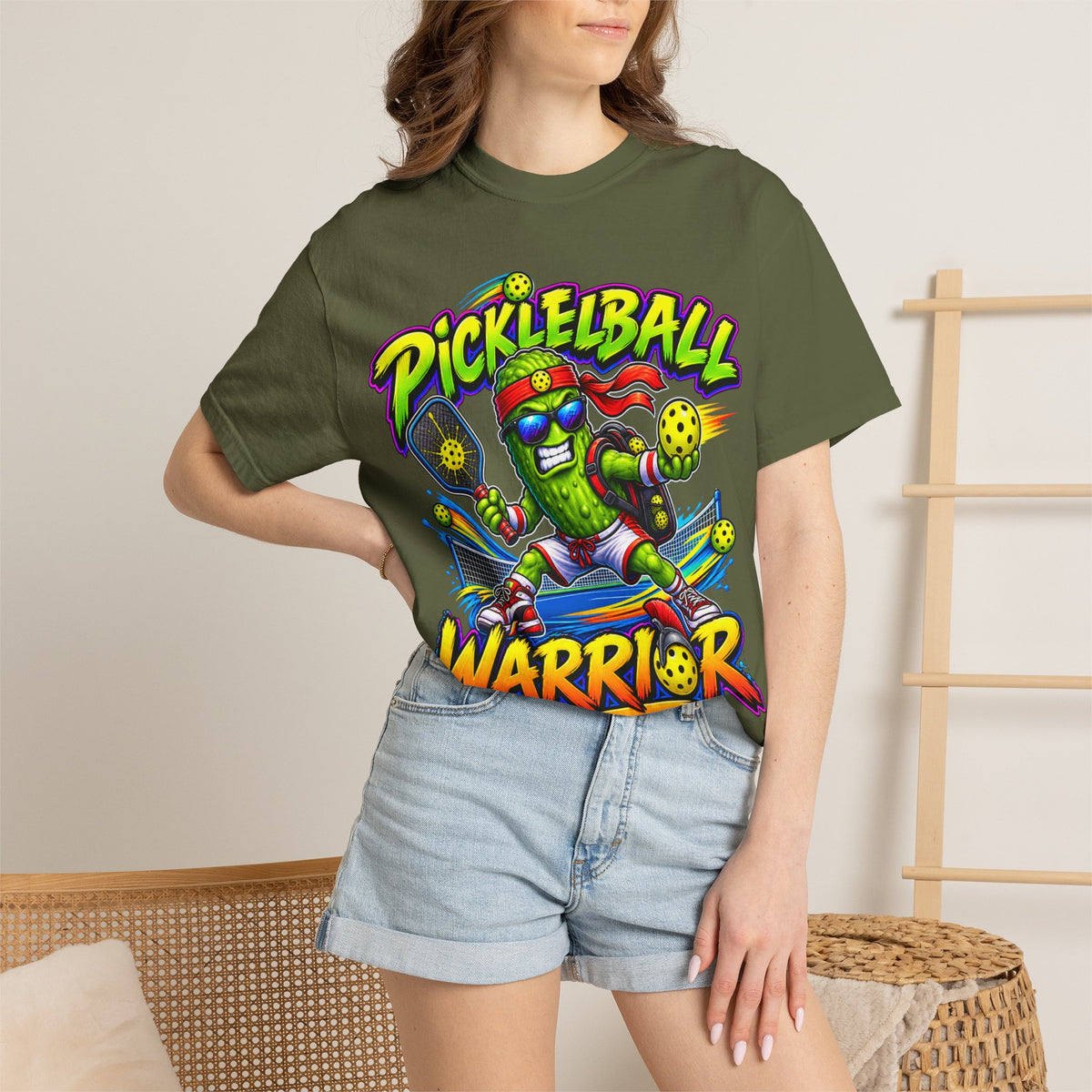Pickleball Warrior T-Shirt | Cartoon Pickle Player Graphic