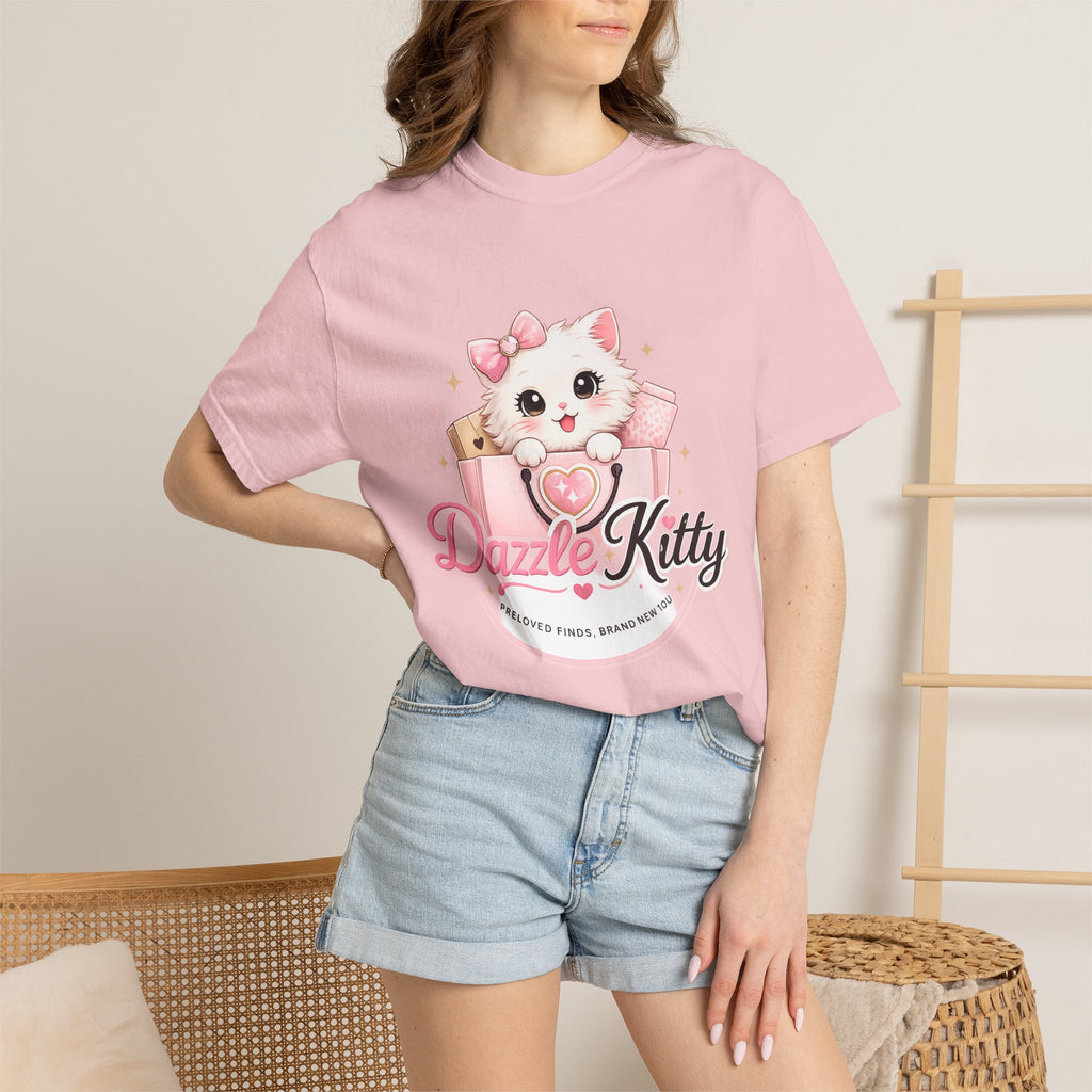 Dazzle Kitty Cute Kitten Illustration T-shirt | Pink Bow Cat Tee