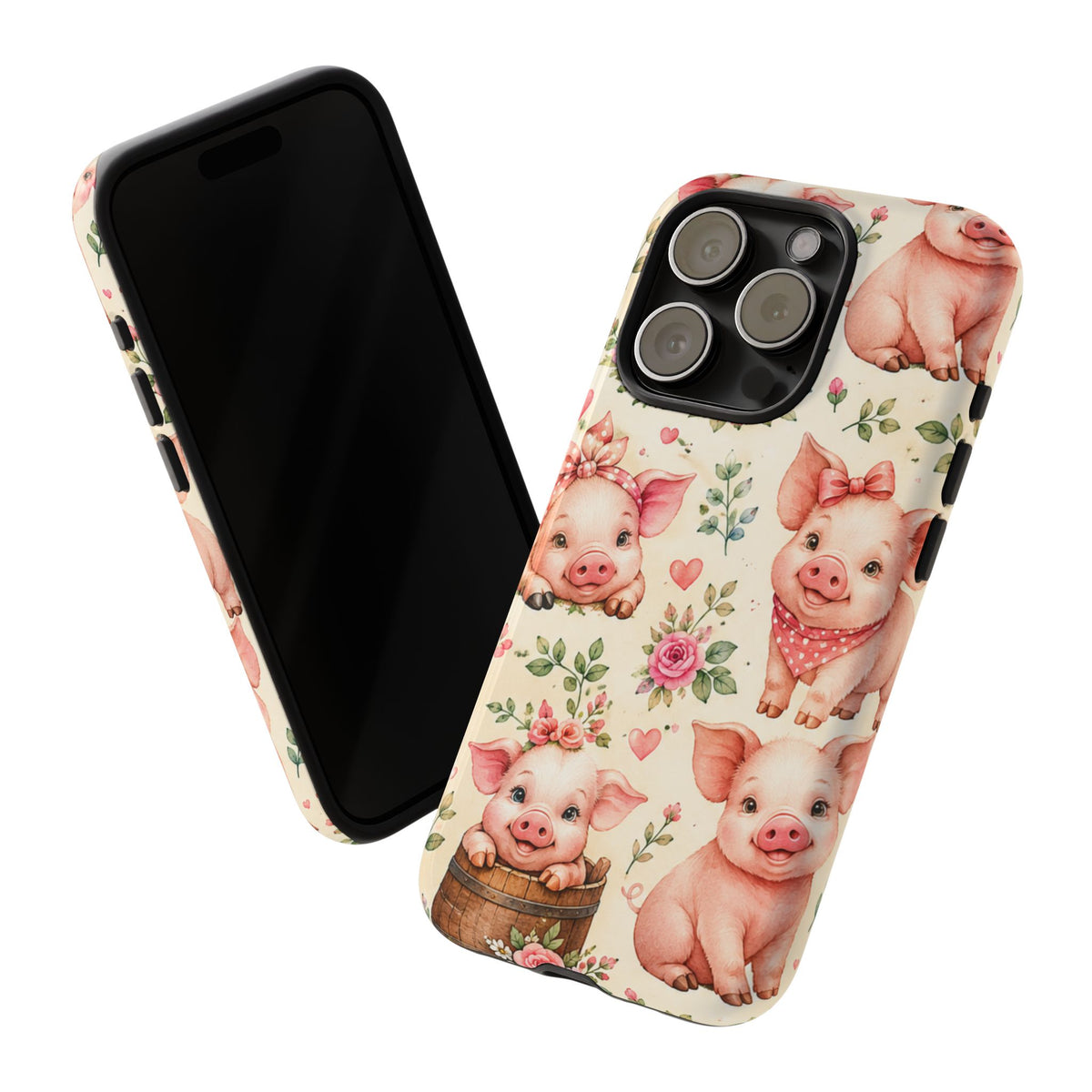 Cute Pink Piglet Phone Case — Vintage Floral Farm Animal iPhone Cover