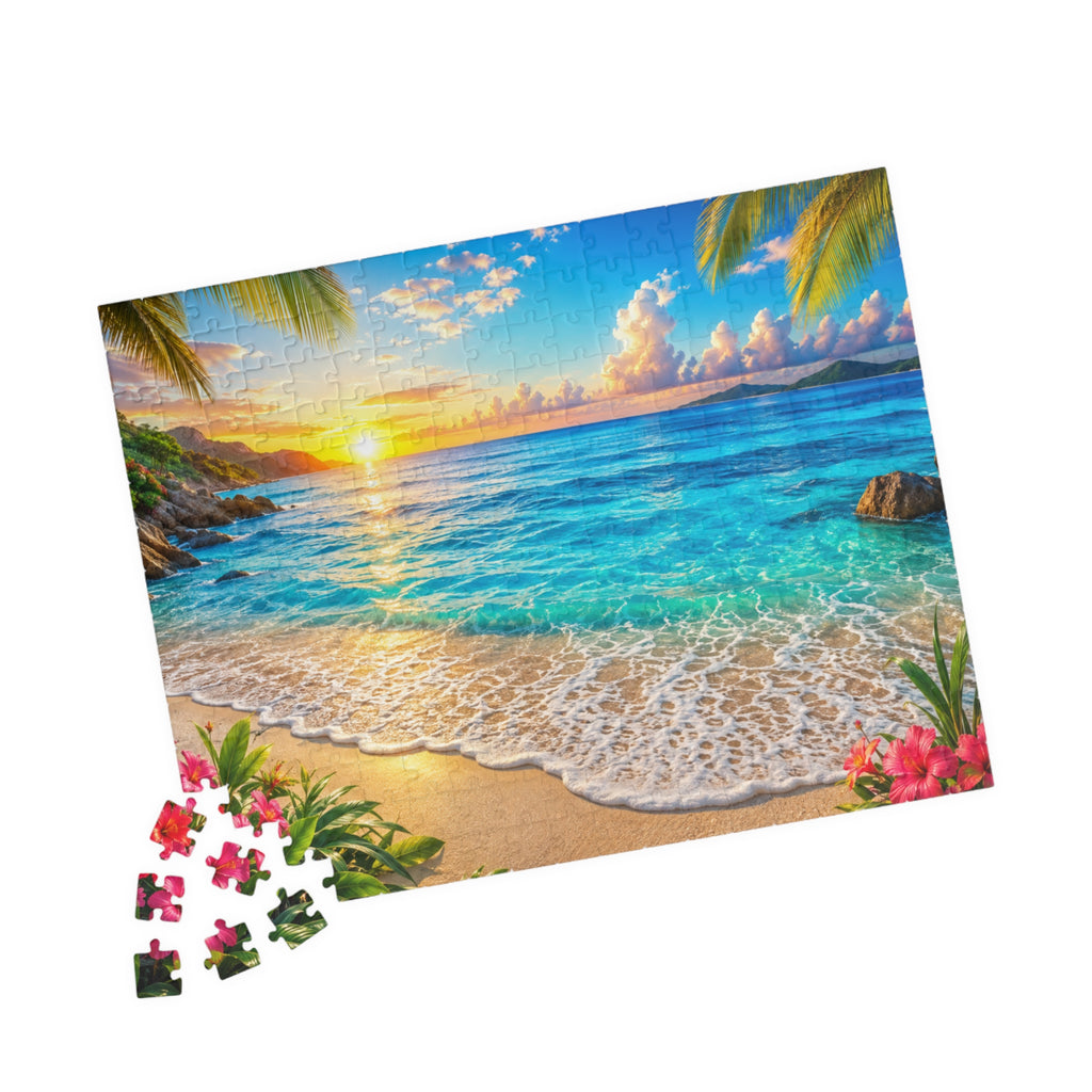 Tropical Beach Sunset Puzzle — Scenic Ocean Jigsaw (110/252/520/1014 pcs)