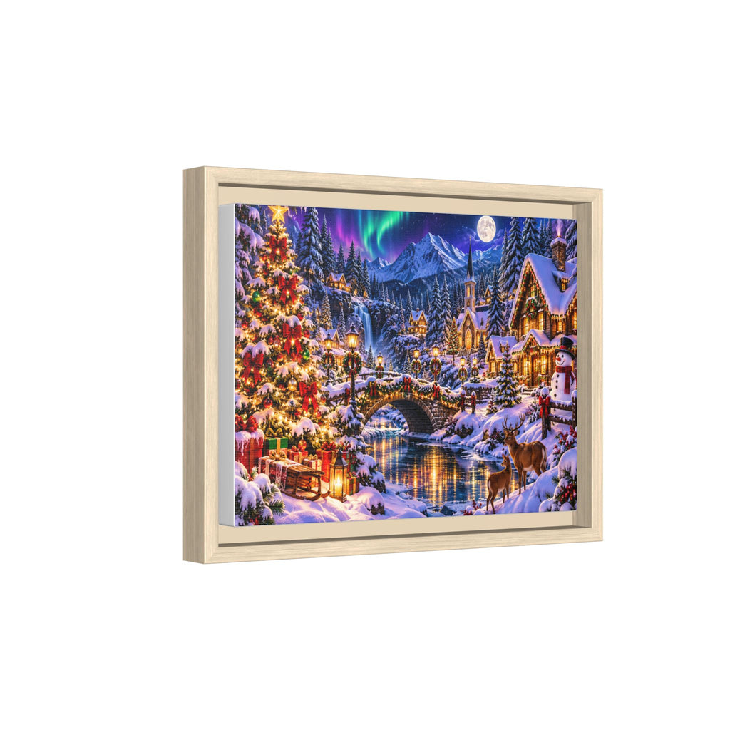 Framed Matte Canvas - Cozy Christmas Village Winter Night Wall Art