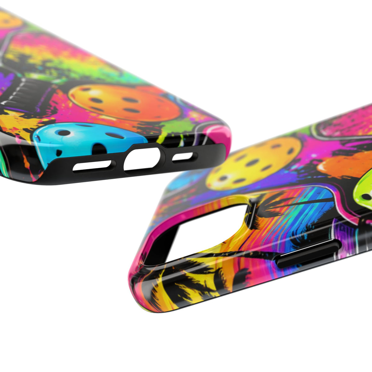 Pickleball Splash Tough Phone Case — Neon Paddle & Ball Protective Cover