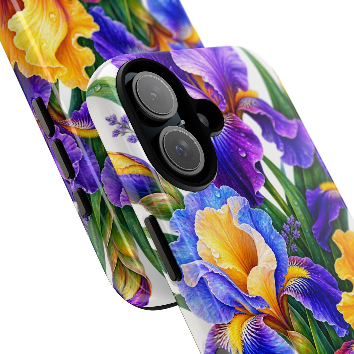 Floral Iris Tough Phone Case — Colorful Watercolor Iris Protective Cover