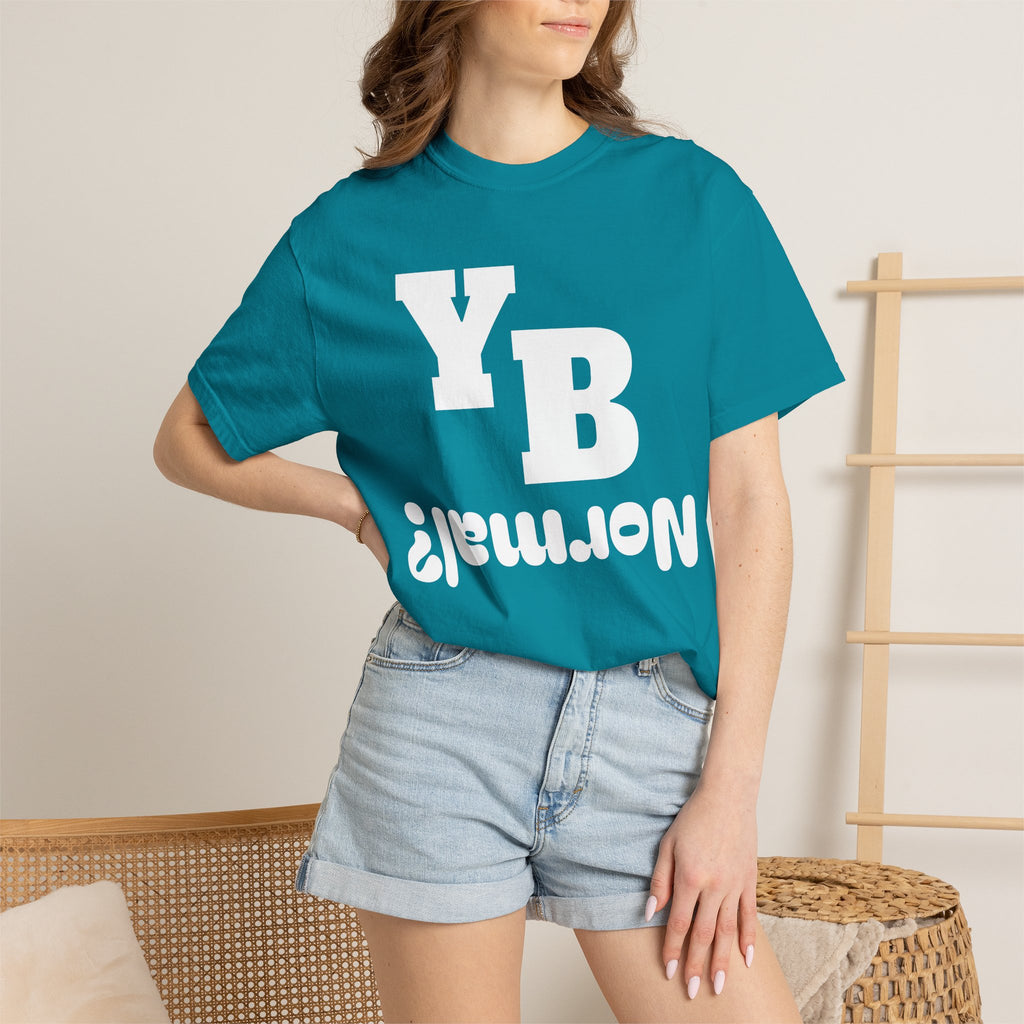 Funny 'YB ¿Normal?' Graphic T-Shirt — Upside-Down Retro Typography Tee