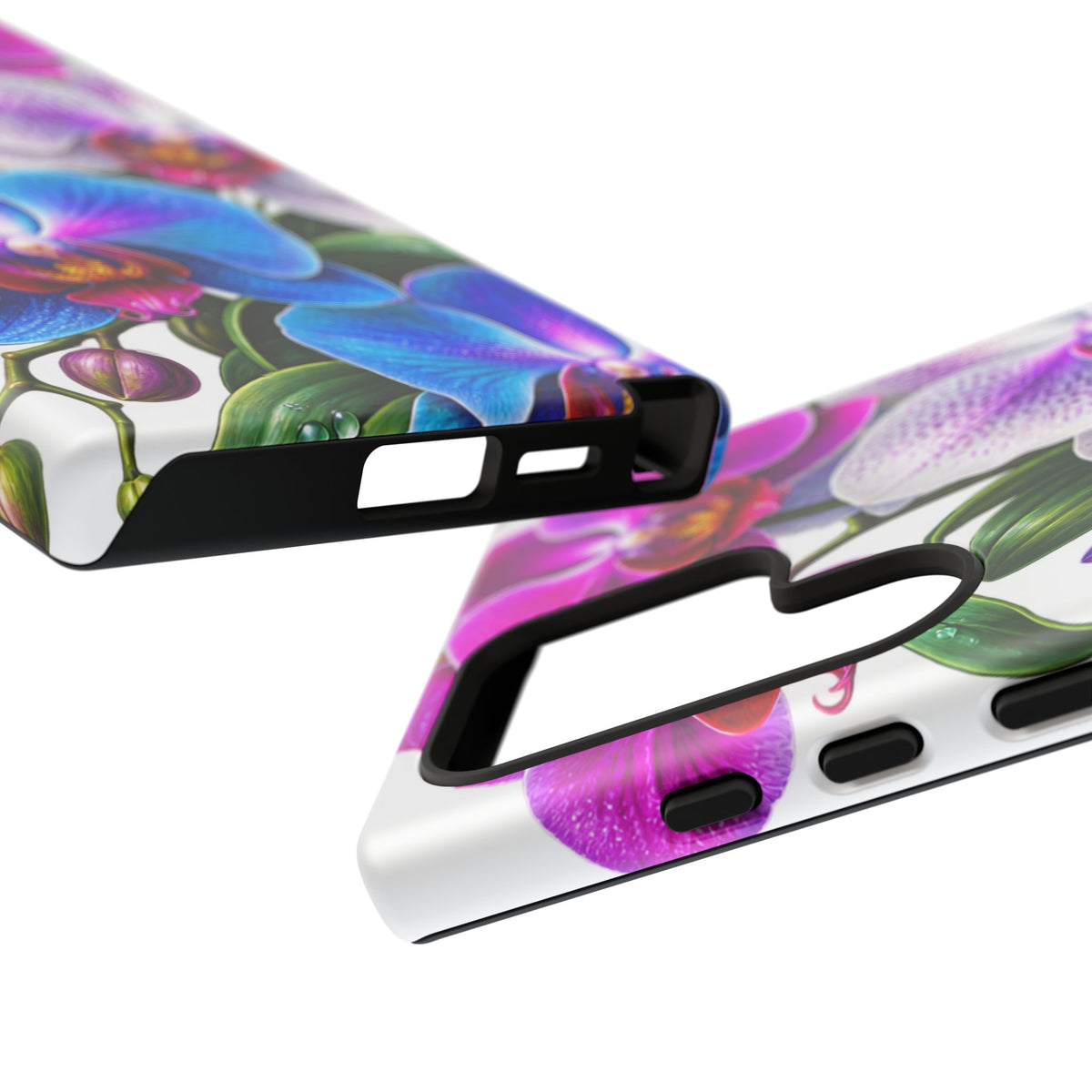 Orchid Floral Tough Phone Case – Vibrant Blue & Pink Orchid Protective Cover