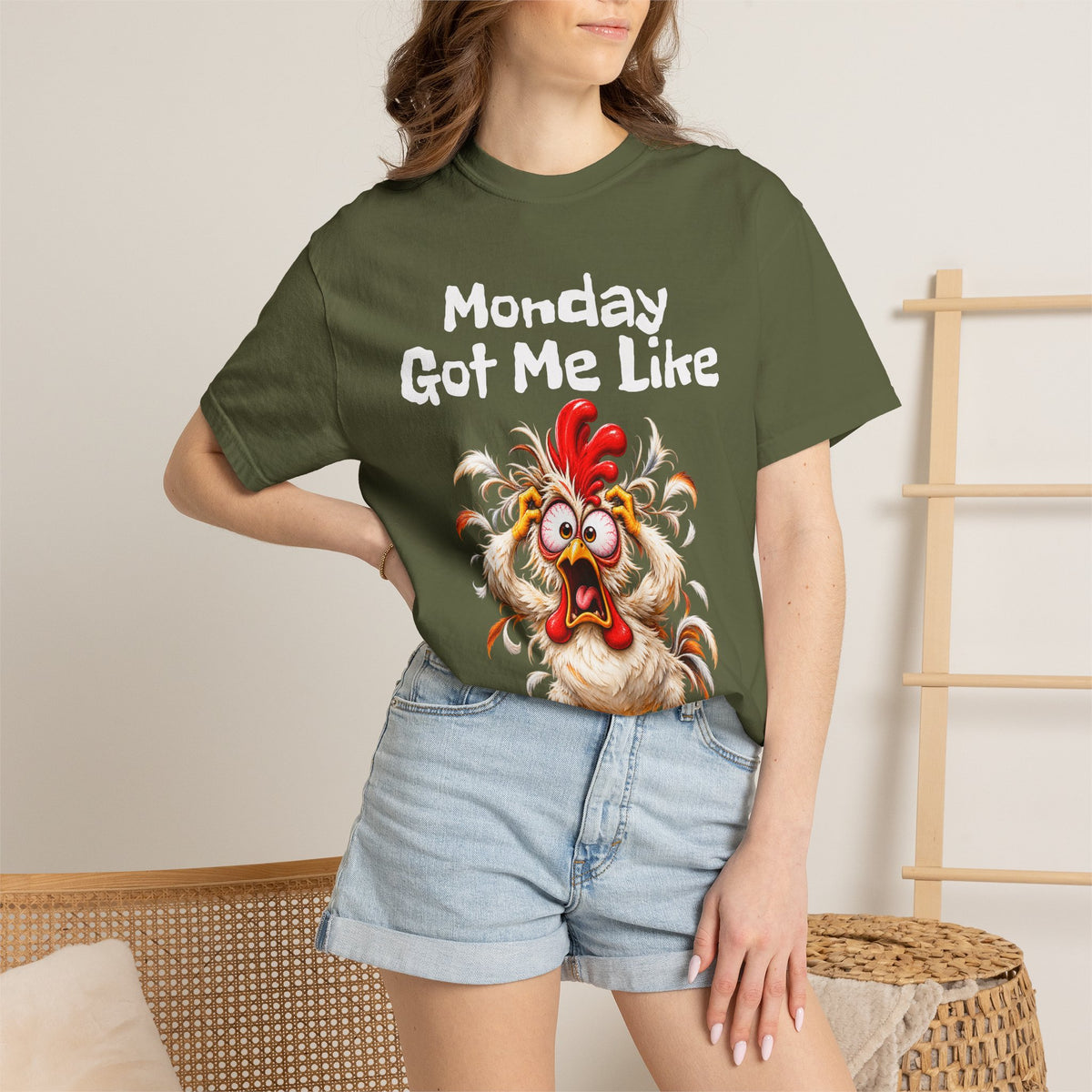 Copy of Monday Got Me Like T-Shirt — Funny Cartoon Chicken Graphic Tee