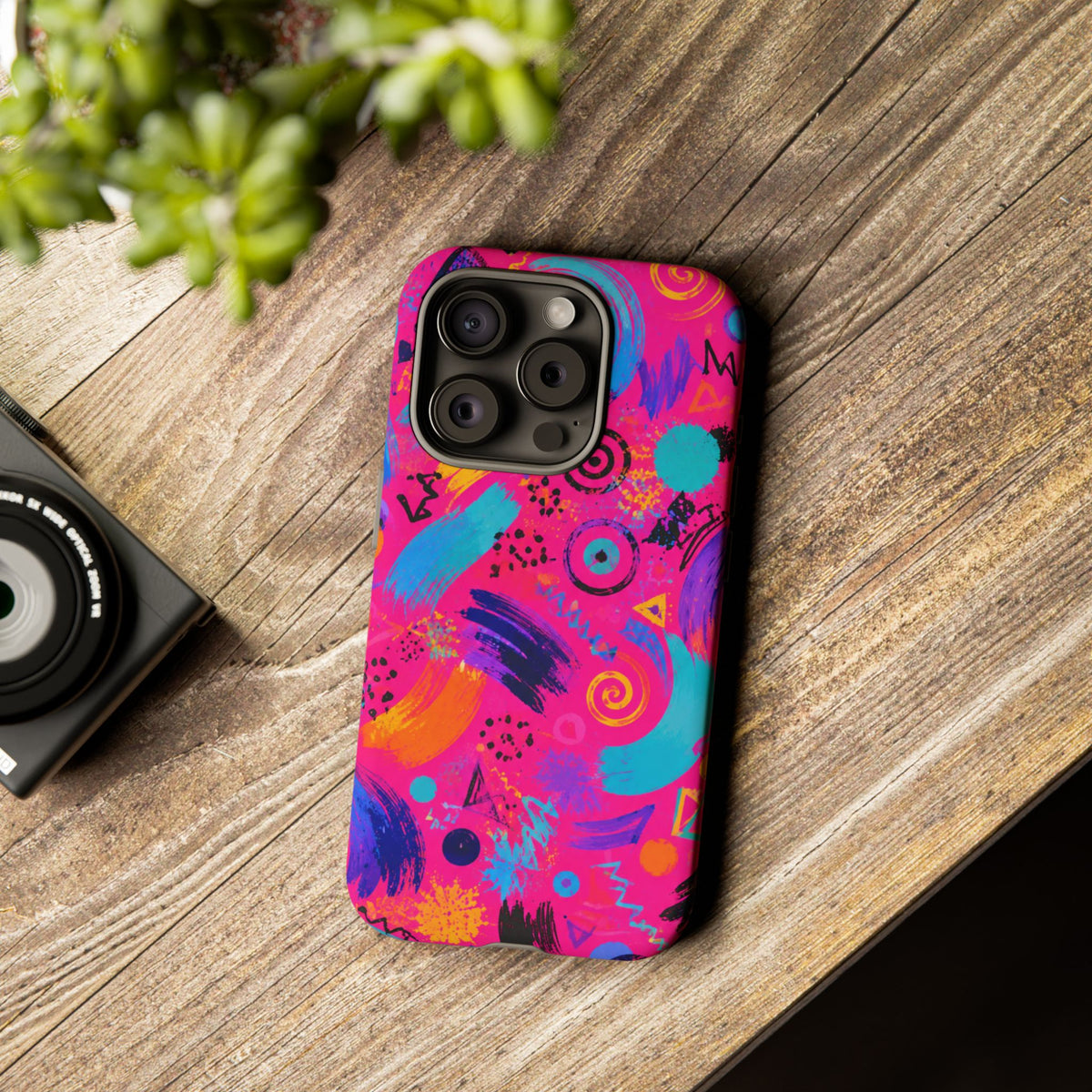 Neon Retro Abstract Tough Phone Case — 80s Brushstroke Pattern