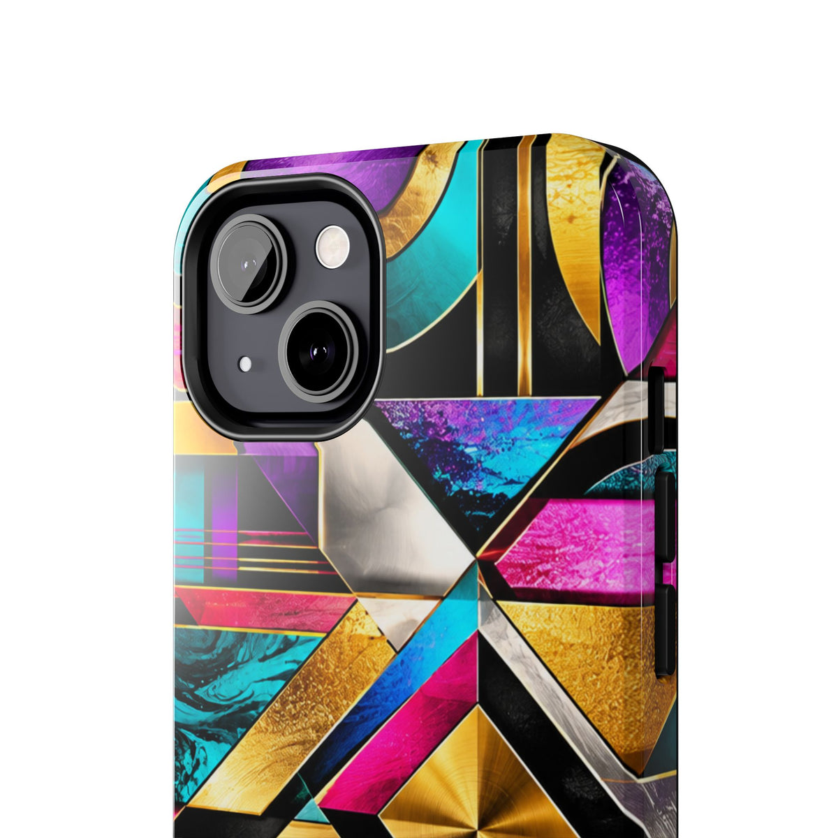 Geometric Art Deco Tough Phone Case — Vibrant Gold, Teal & Magenta Pattern