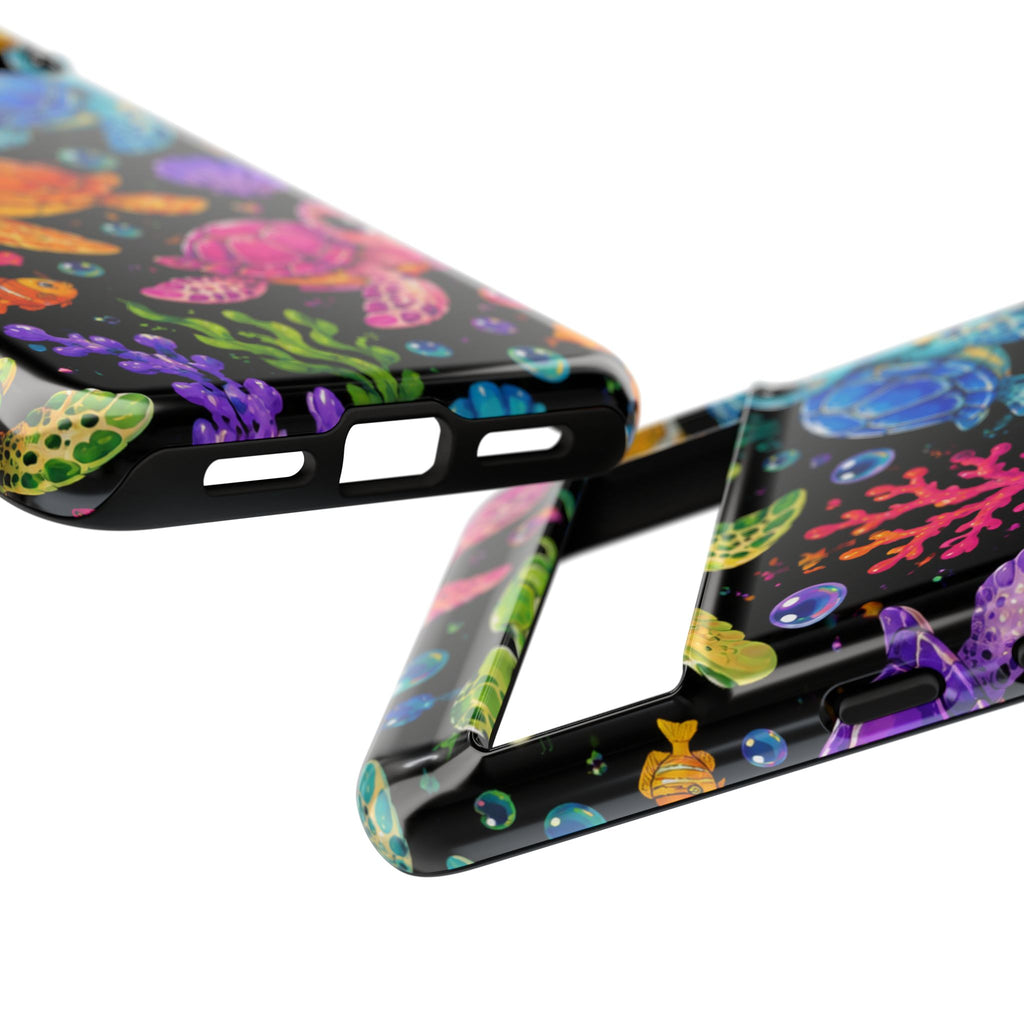 Phone Case — Colorful Cute Sea Turtles on Black (Protective Smartphone Cover)