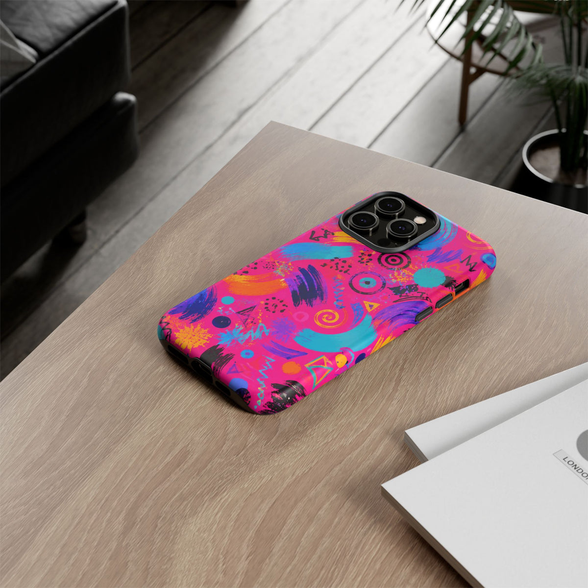Neon Retro Abstract Tough Phone Case — 80s Brushstroke Pattern