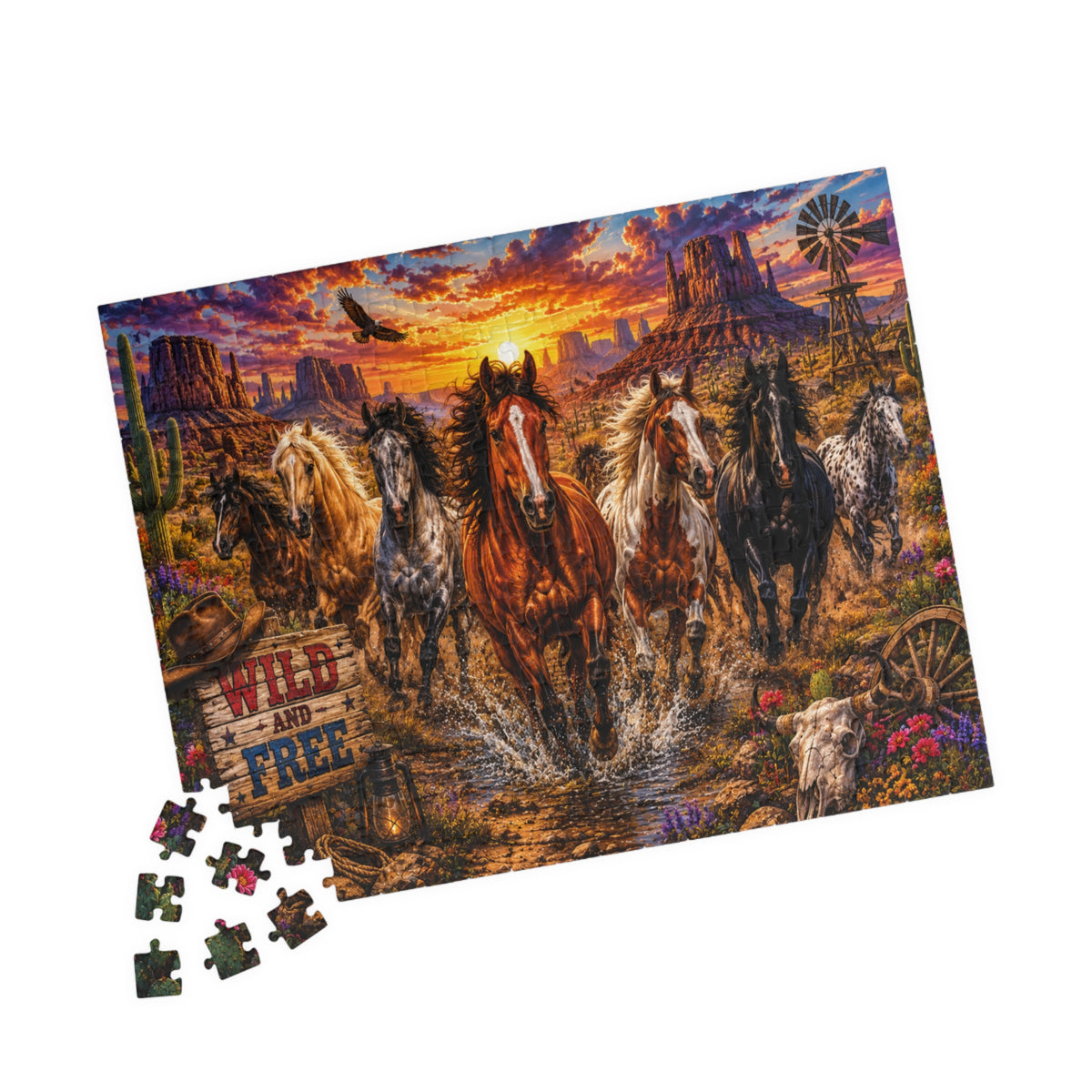 Wild and Free Running Horses Puzzle | Western Sunset 1000-Piece