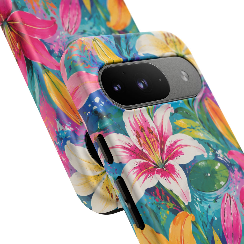 Floral Lily Tough Phone Case — Colorful Tropical Flower Protective Cover