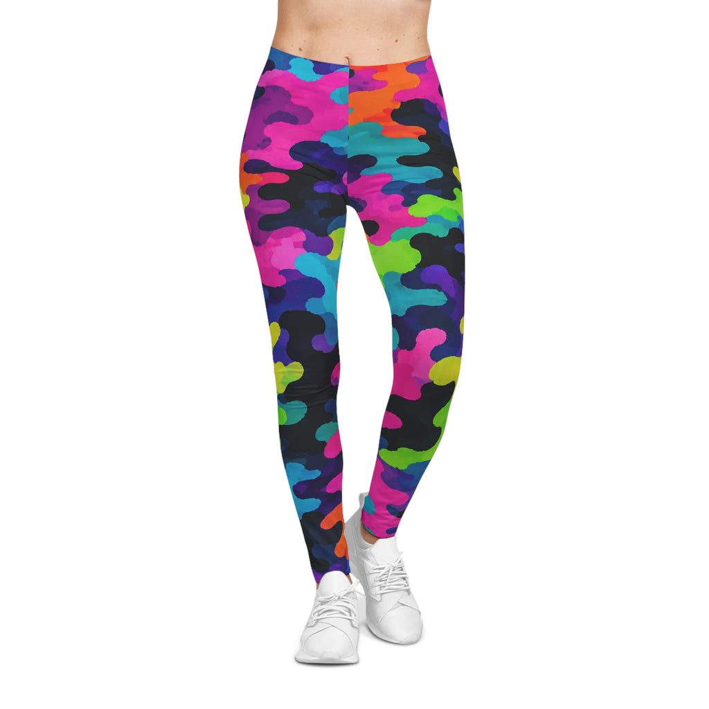 Neon Camo Leggings — Women's Vibrant All-Over-Print Activewear