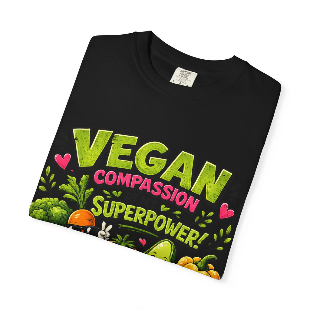 Vegan Compassion Is My Superpower T-shirt | Cute Veggie Characters