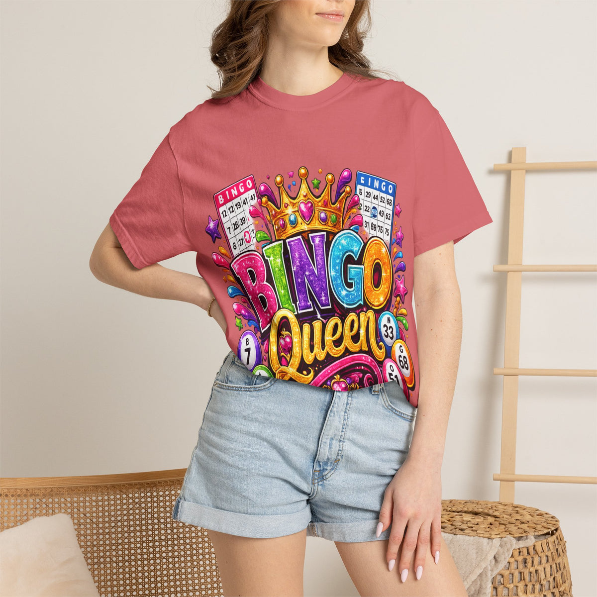 Bingo Queen T-shirt | Colorful Crown Bingo Balls Design