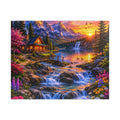 Lakeside Cabin Sunset Puzzle 520-Piece | Scenic Mountain Jigsaw