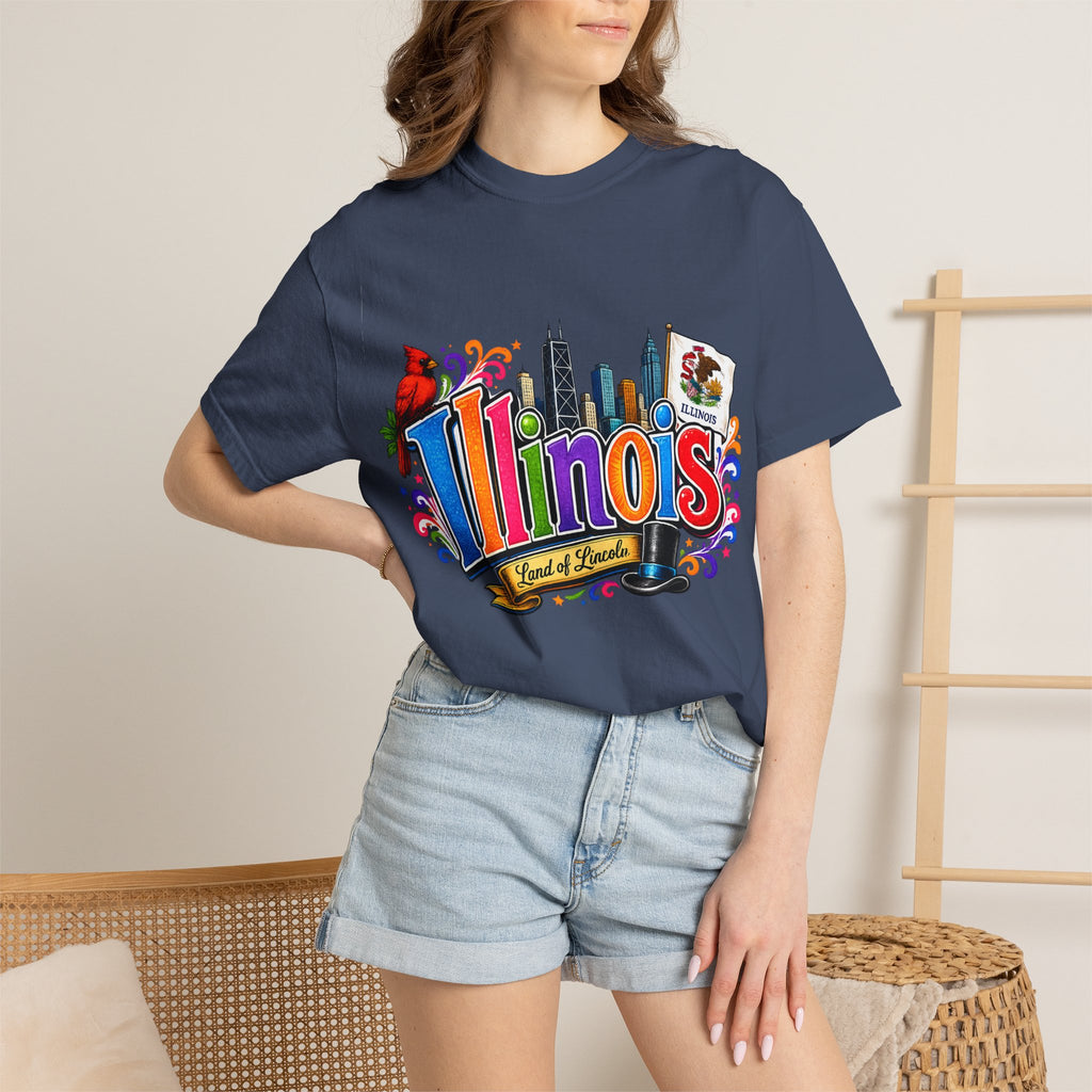 Illinois state skyline tee | Illinois T-shirt with cardinal and state flag