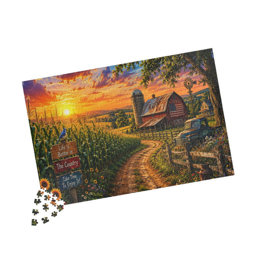 Country Sunrise Farm Puzzle — Scenic Barn Landscape Jigsaw (110–1014 pcs)