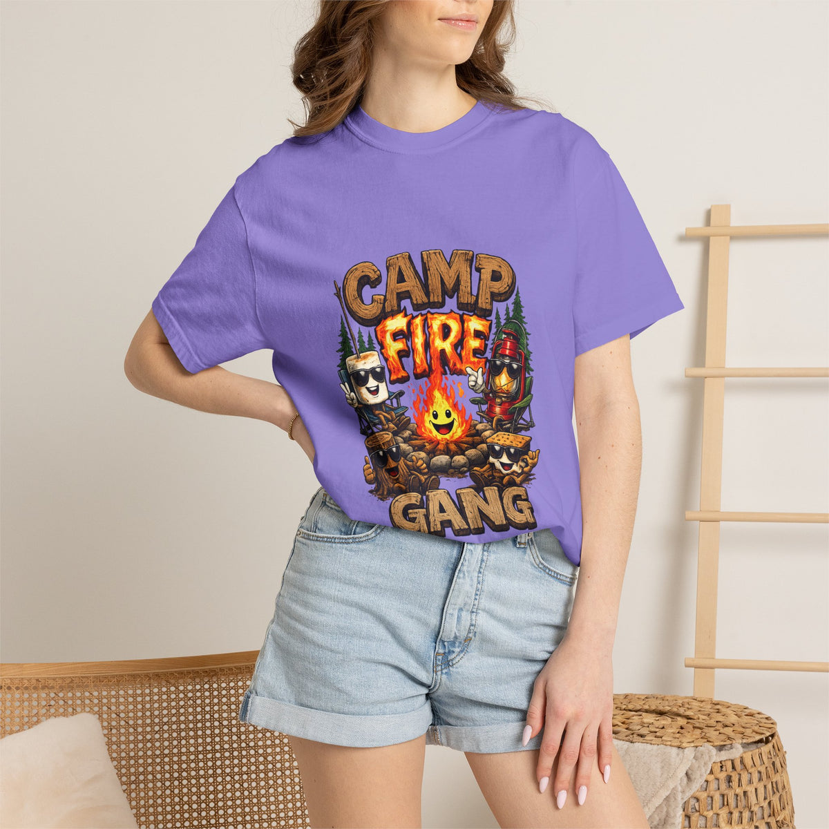 Campfire Gang T-Shirt | Camping Cartoon S'mores Bonfire Design