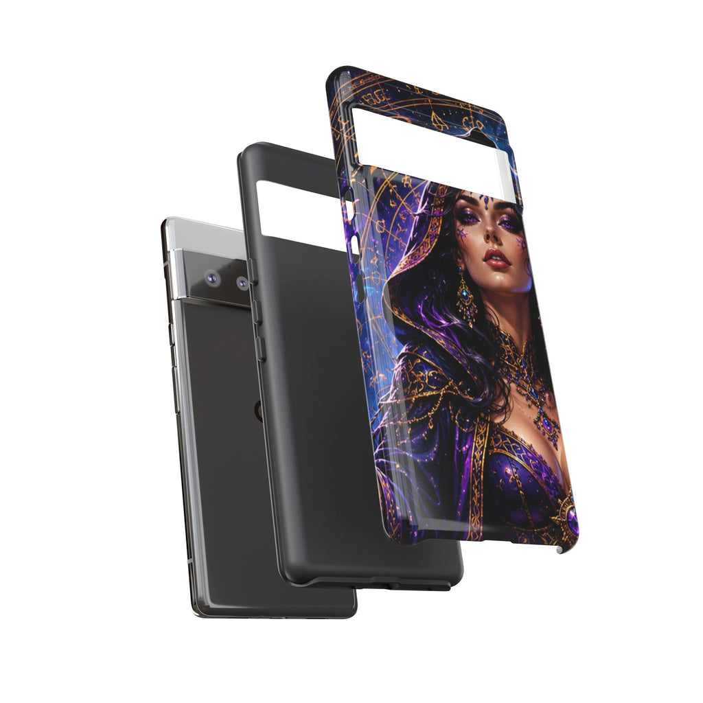 Phone Case — Mystical Sorceress Art Protective Tough Case (Astrology, Purple Hooded Witch)