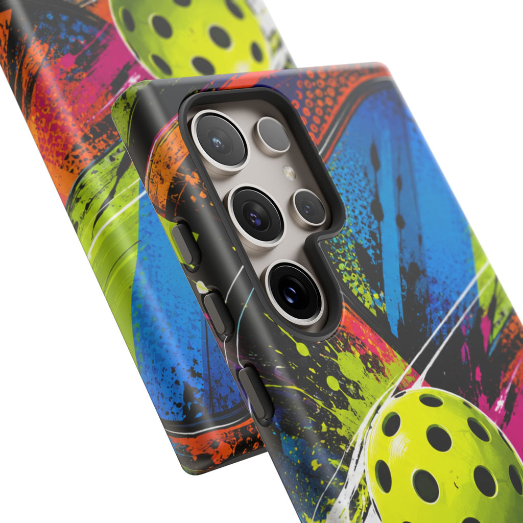 Pickleball Phone Case – Neon Paddle & Ball Splash Tough Case