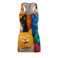 Colorful Cat Print Racerback Dress — Cute Multicolor Kitten All-Over Print