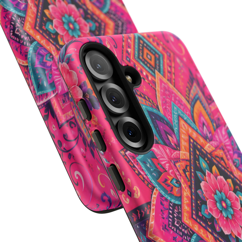 Floral Mandala Tough Phone Case — Pink Boho Protective Cover