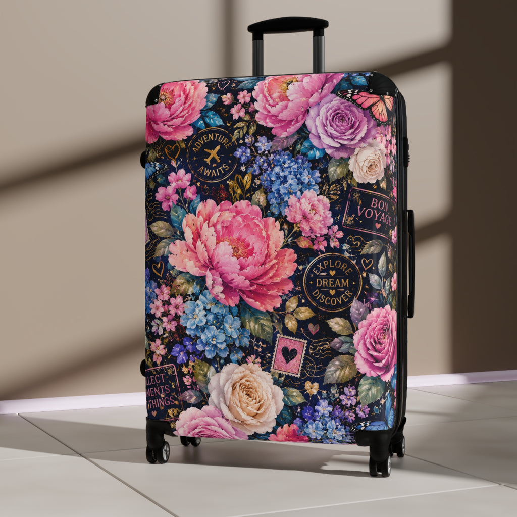 Floral Passport Dream Suitcase — Vintage Rose Carry-On Luggage