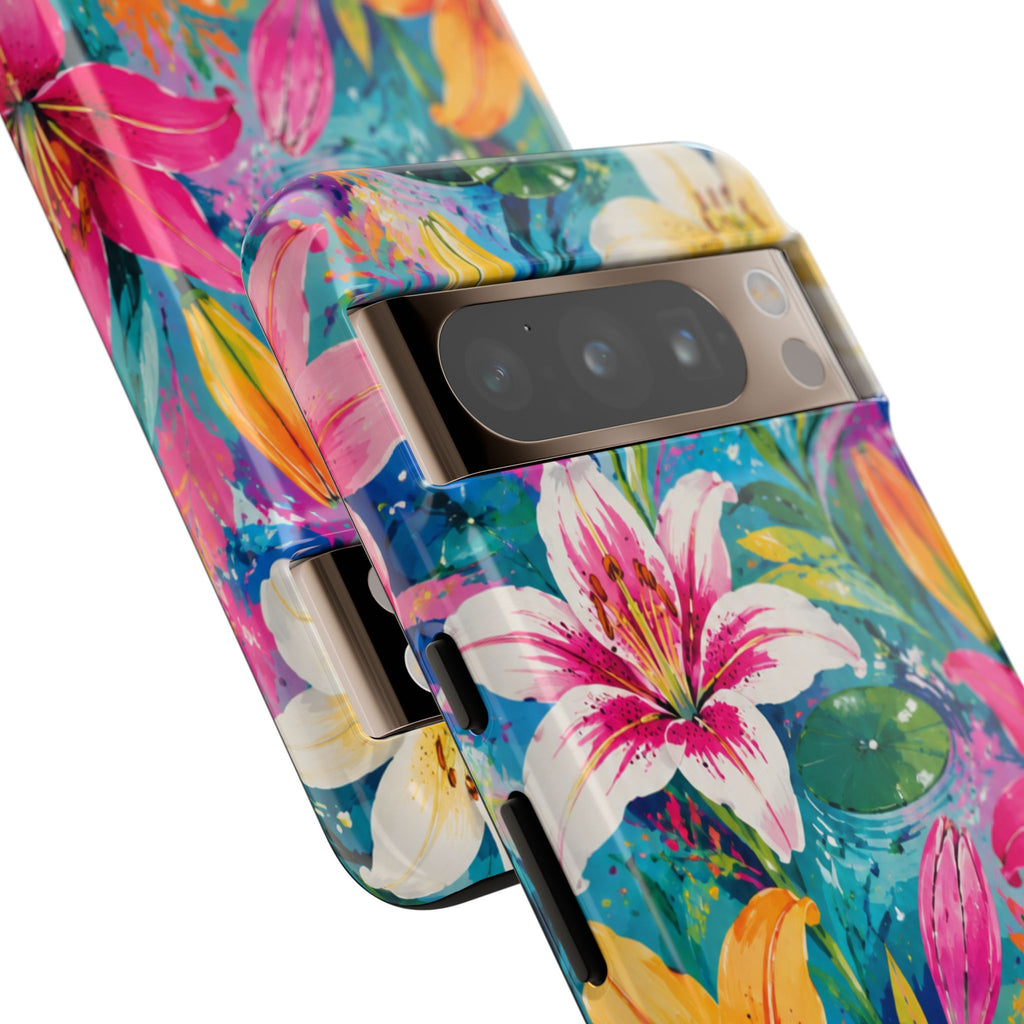 Floral Lily Tough Phone Case — Colorful Tropical Flower Protective Cover
