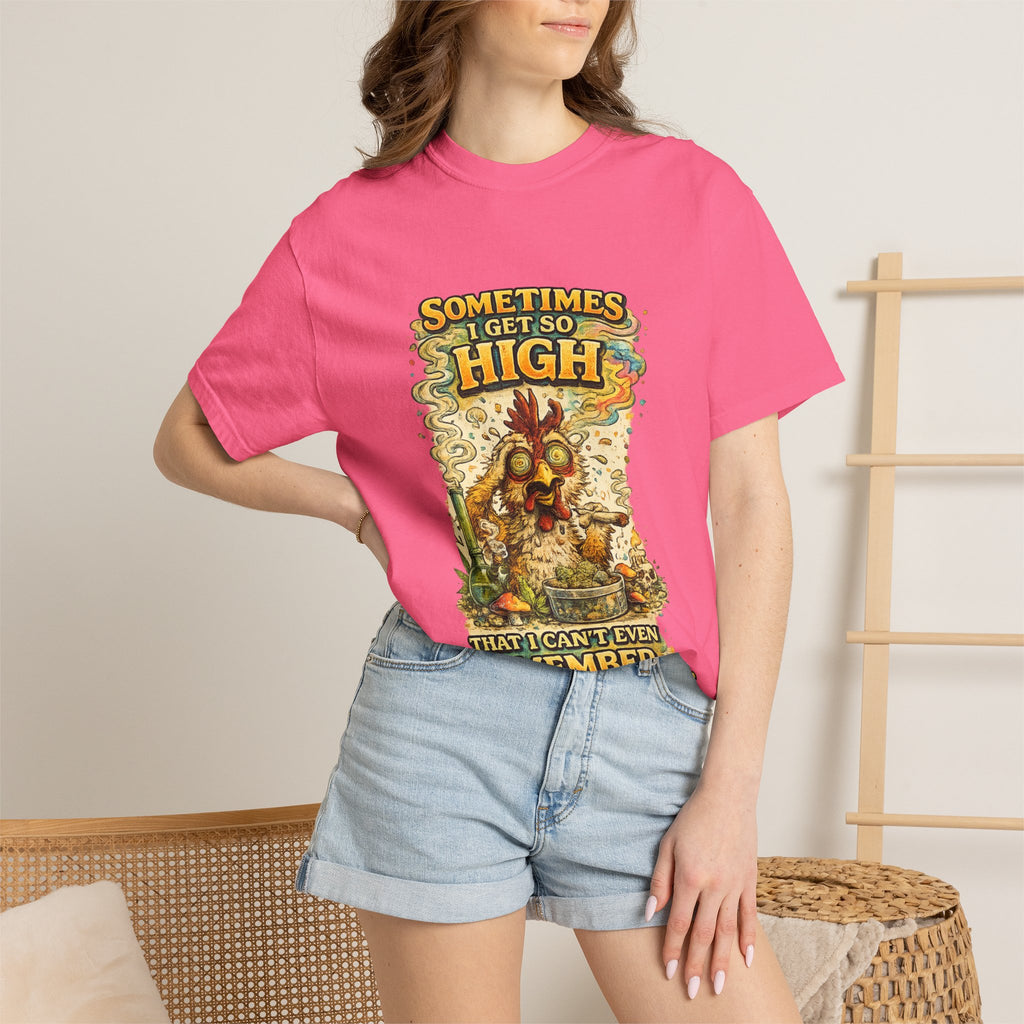 Sometimes I Get So High chicken illustration T-shirt | psychedelic farm design