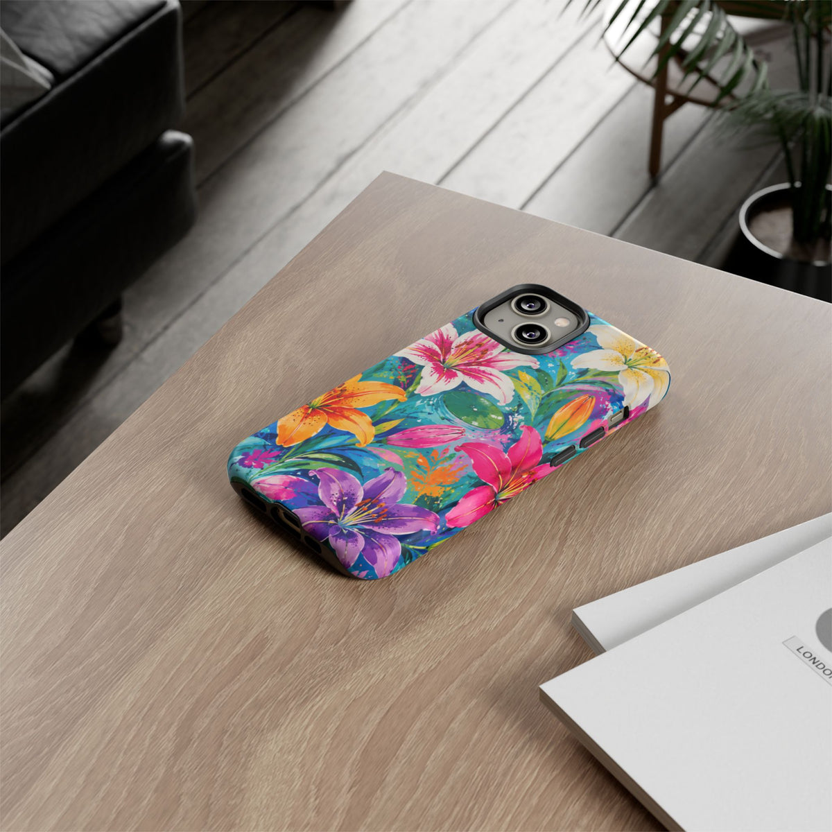Floral Lily Tough Phone Case — Colorful Tropical Flower Protective Cover