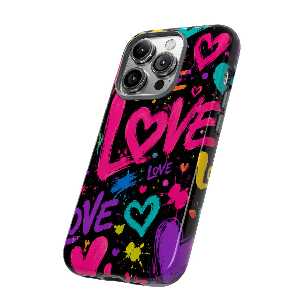 Phone Case — Neon Graffiti "Love" Hearts Protective Tough Case